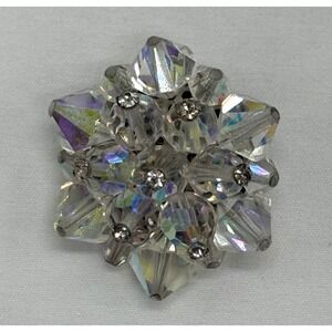 Vintage Aurora Borealis Glass Crystal Beaded Round BROOCH‎ PIN